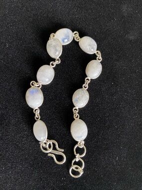 Sterling Silver Moonstone Link Bracelet with hook closure